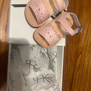 Freshly Picked Blush Leather Sandals with Perforated Toe